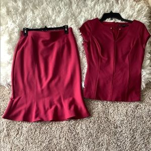 WHBM red accent top and skirt